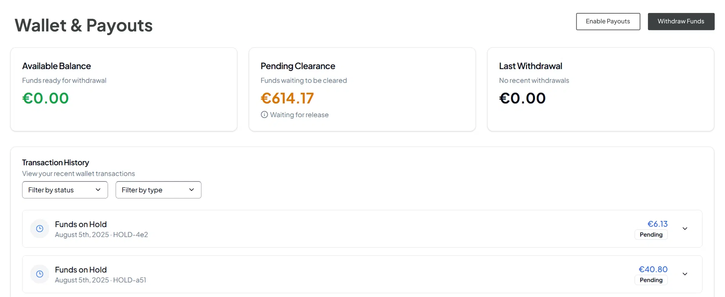 Wallet & Payouts Interface